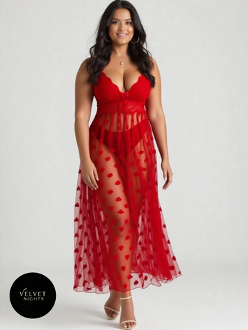 1: Red Satin and Mesh Lingerie Set