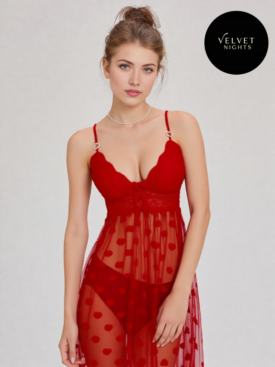 1: Red Satin and Mesh Lingerie Set
