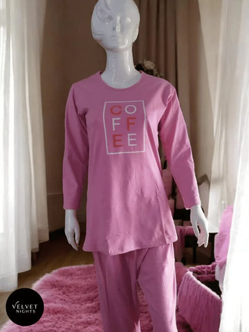 Cozy Coffee β Pink Cotton Pajama Set βπ