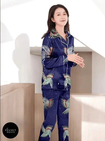 Spiraling Grace- 2 piece Silk Night Suit