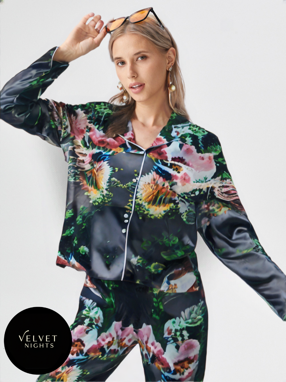 Emerald Bloom – 2-Piece Silk Night Suit 🌿✨