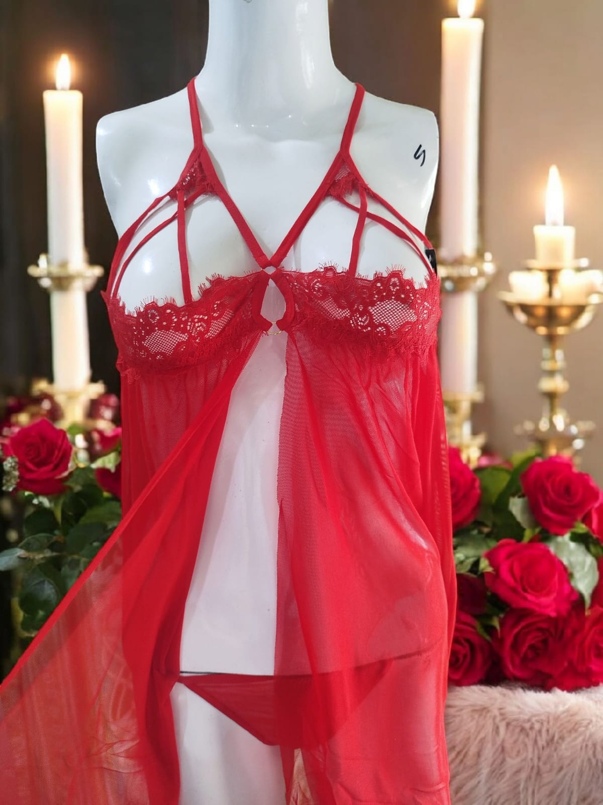 Two Piece Lingerie Set- Striped Net Satinš¤
