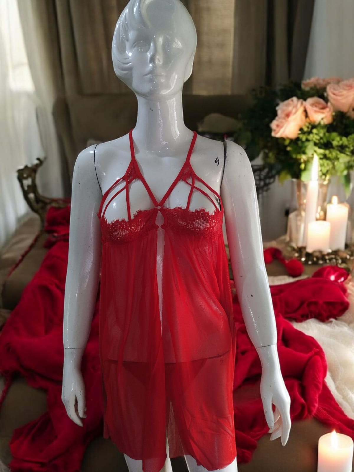 Two Piece Lingerie Set- Striped Net Satinš¤