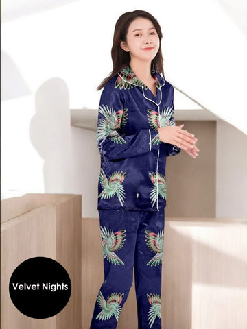 Spiraling Grace- 2 piece Silk Night Suit