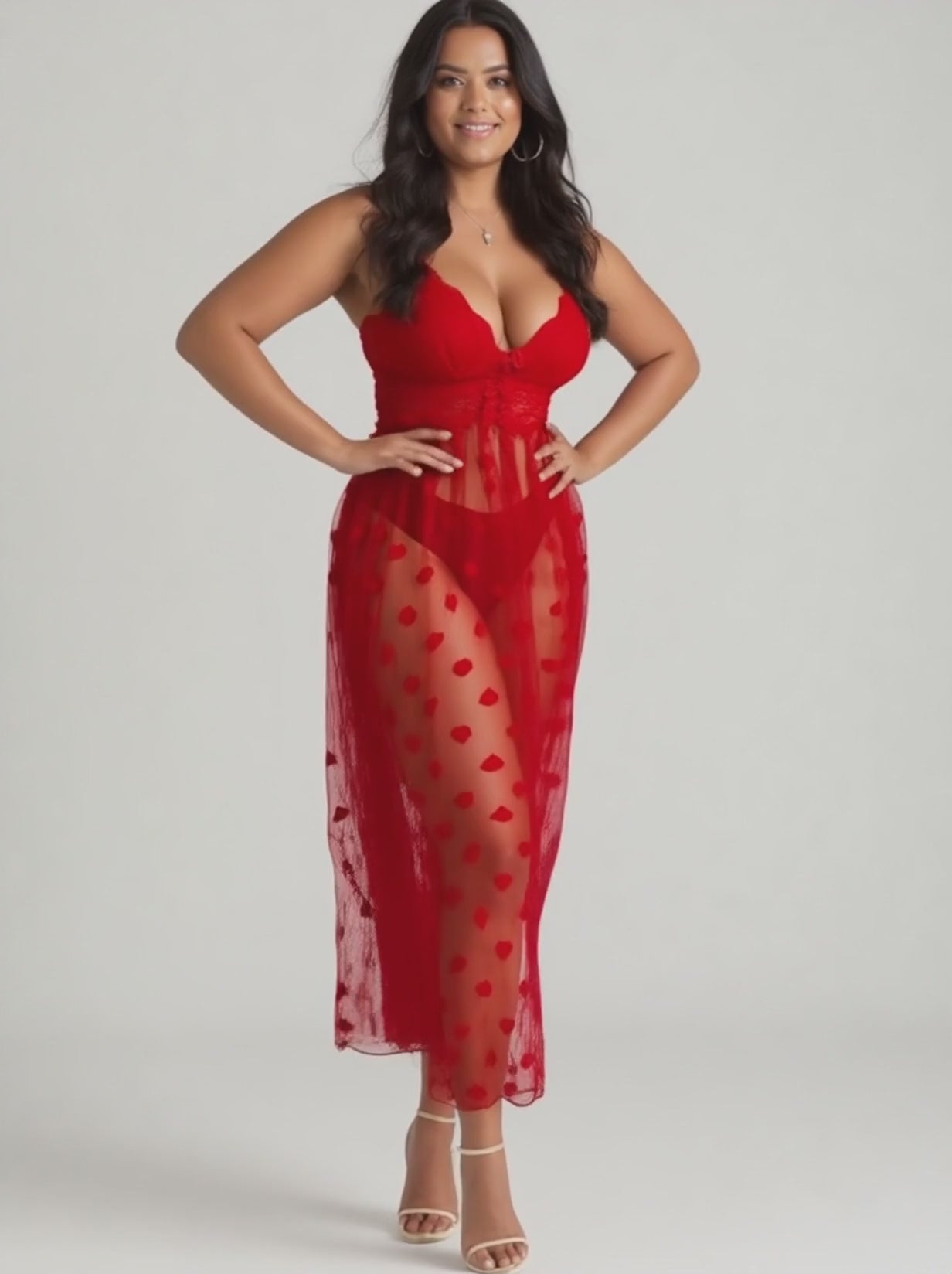 1: Red Satin and Mesh Lingerie Set
