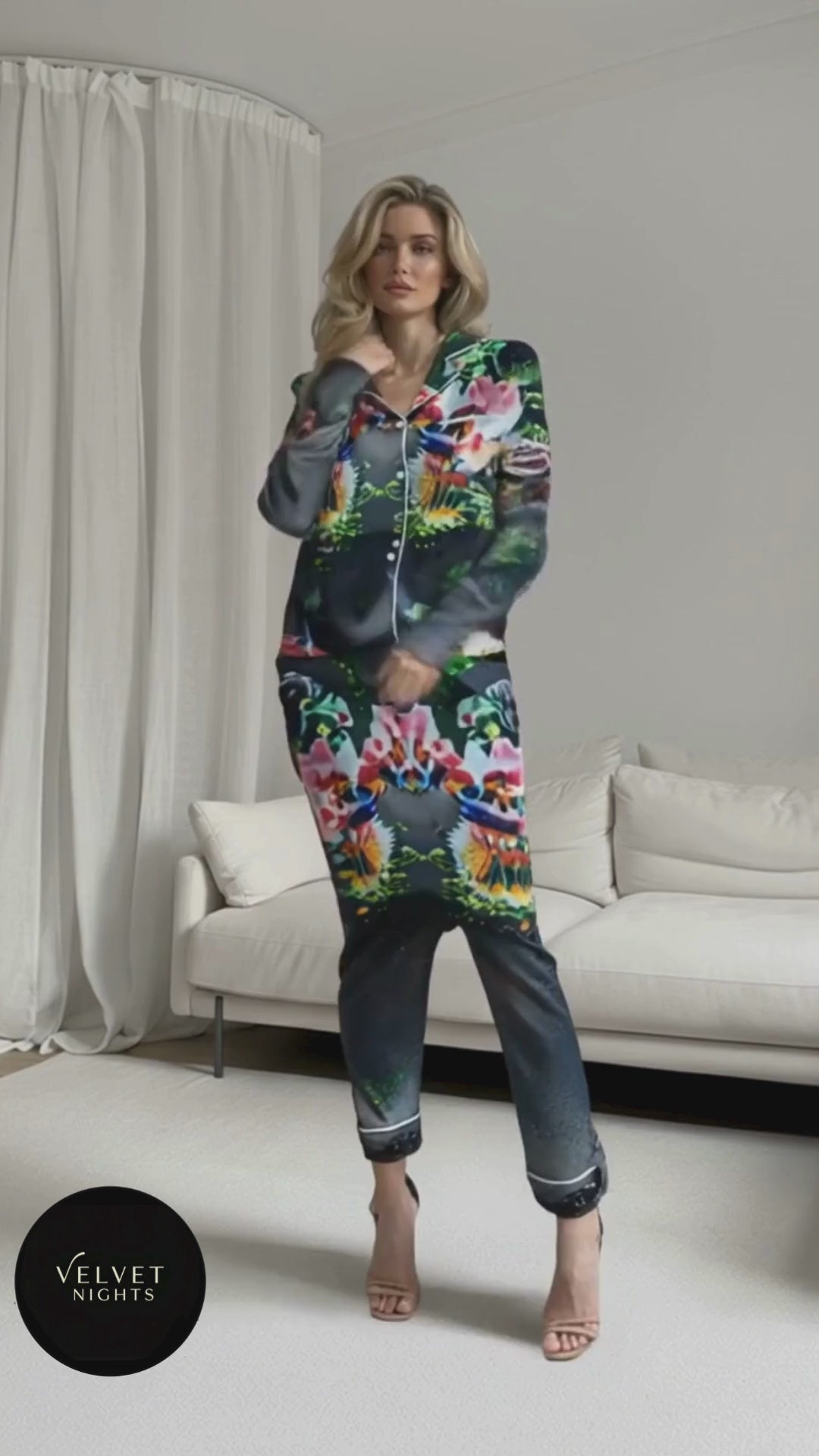 Emerald Bloom – 2-Piece Silk Night Suit 🌿✨