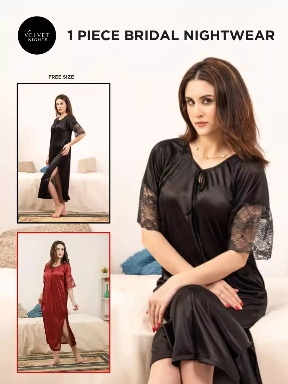 1 piece Satin Bridal Nightwear for Timeless Romance