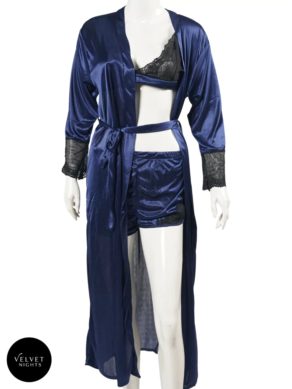 A Midnight Desire 3 Piece Silk Nightwear with Long Gown