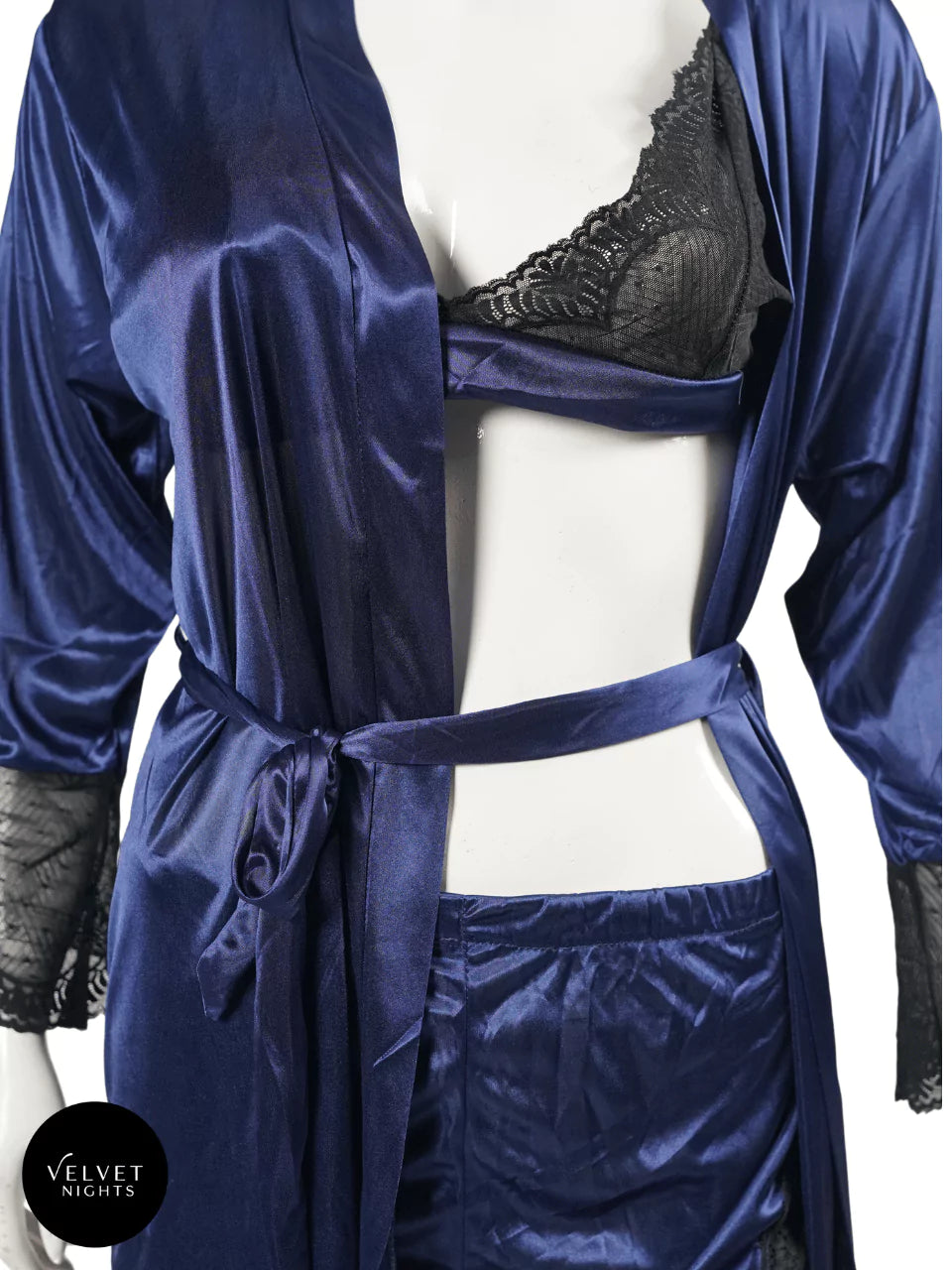 A Midnight Desire 3 Piece Silk Nightwear with Long Gown