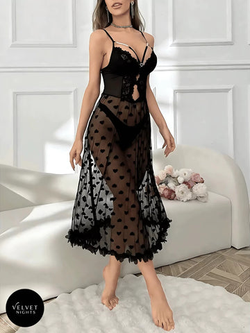 Black Satin and Mesh Lingerie Set