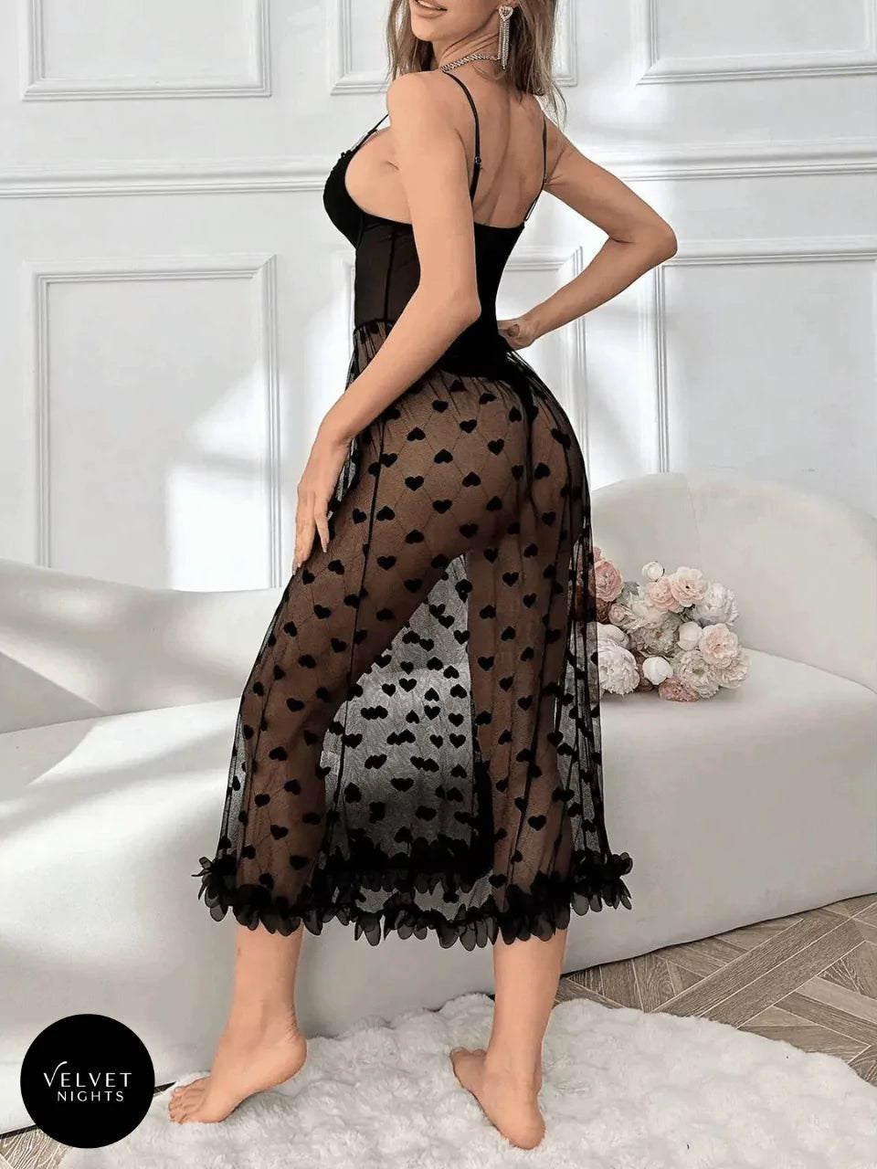 Black Satin and Mesh Lingerie Set
