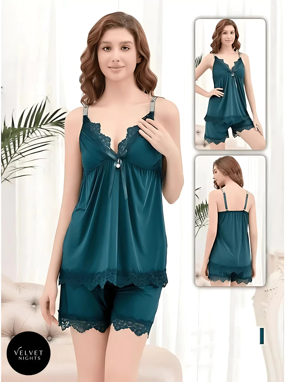 Elegant Satin & Lace Sleepwear Set – 2-Piece Nightwear