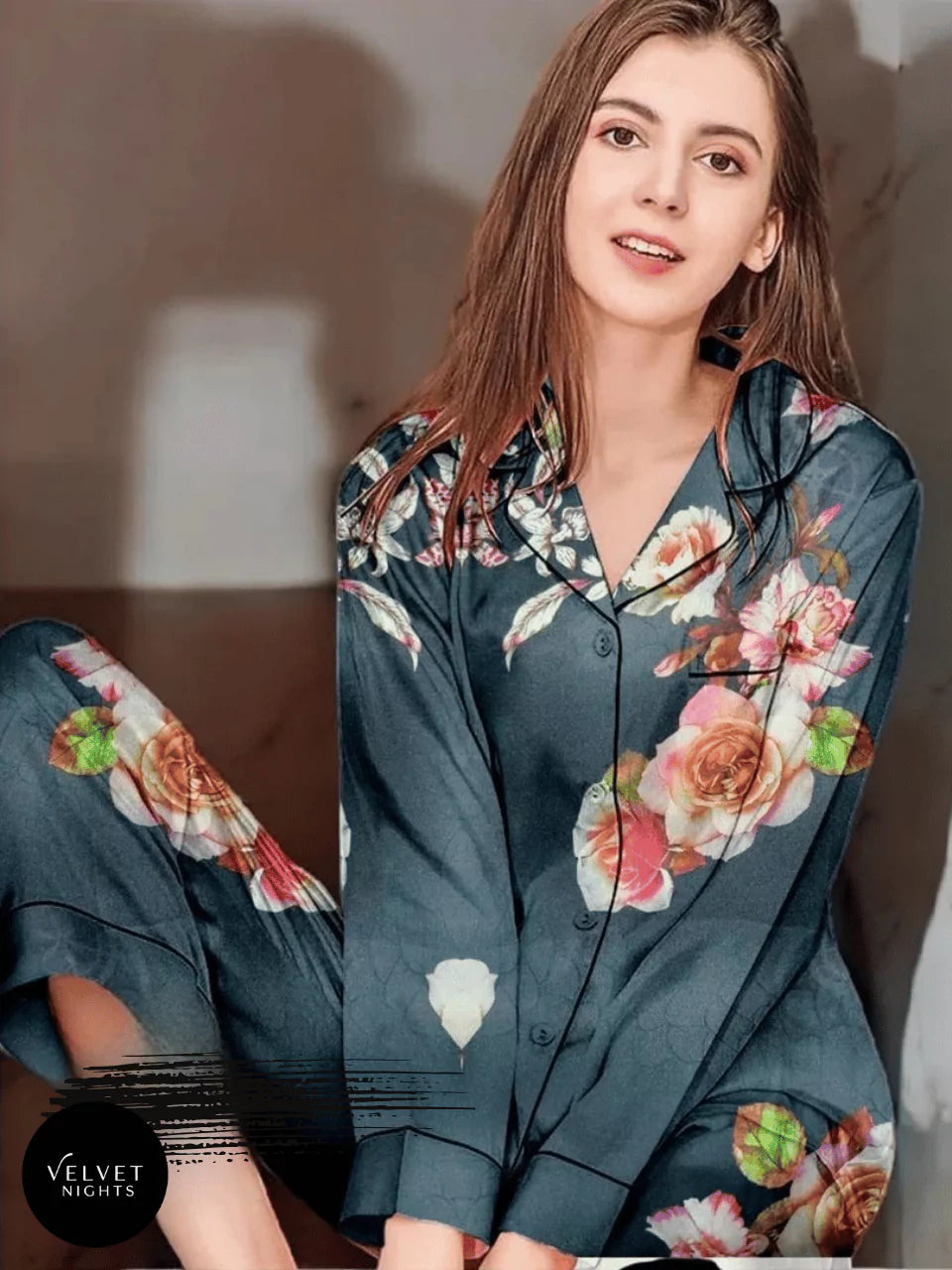 Blooming Flowers of the Night- 2 Piece silk Night Suit