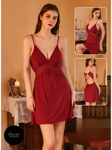Romantic Rouge Backless Nightdress