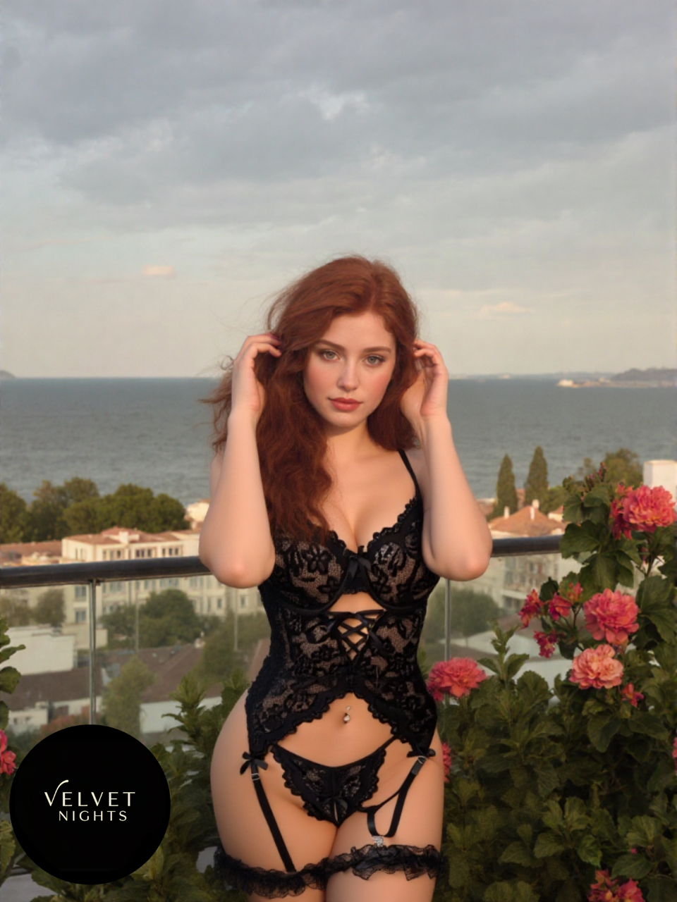 Black Lace Lingerie Set with Garters