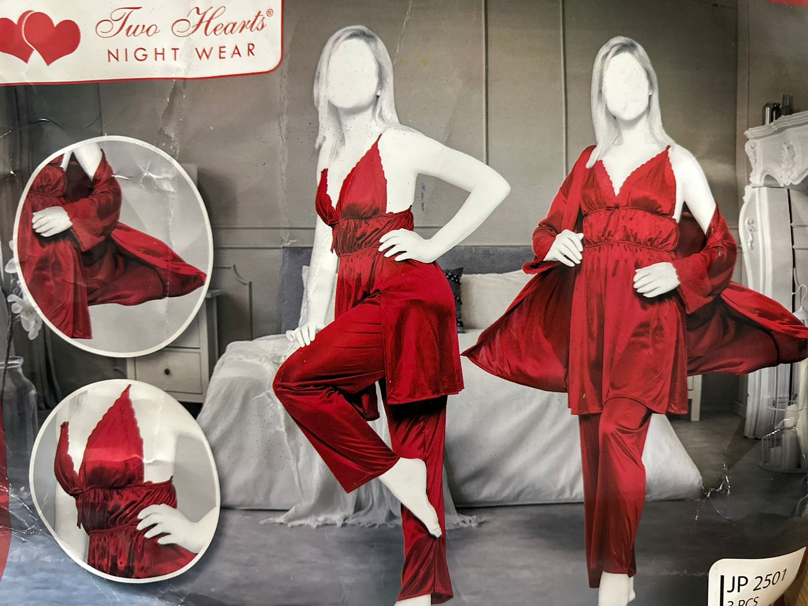 3-Piece Silk Night Suit with Lace Detailing