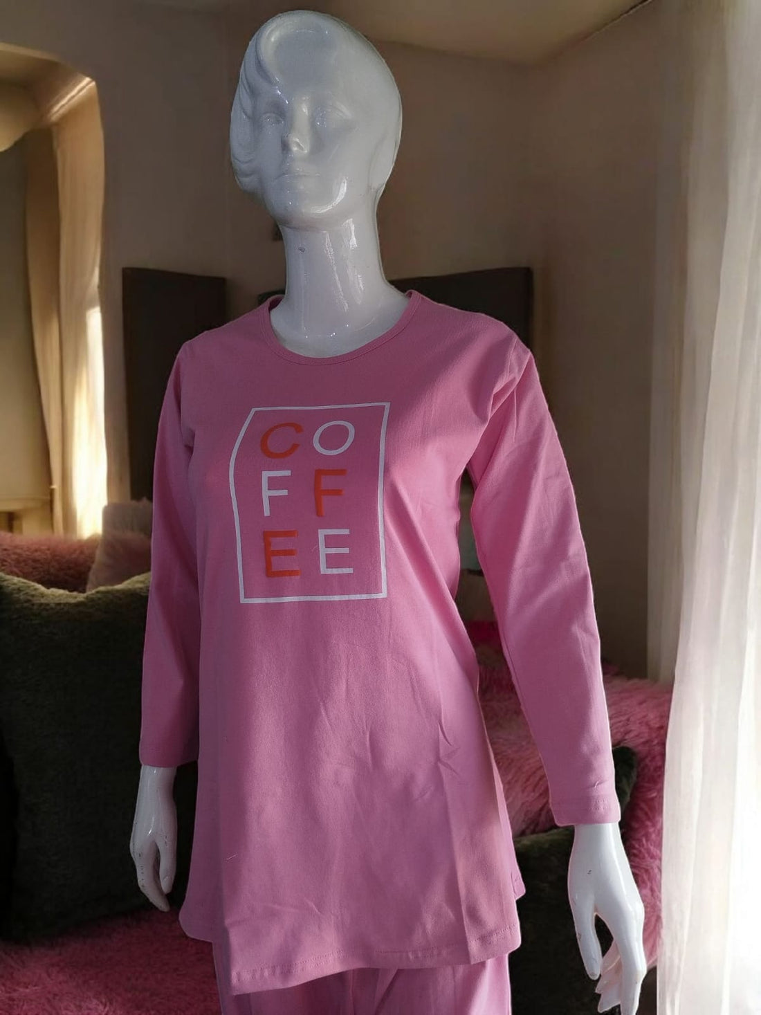 Cozy Coffee – Pink Cotton Pajama Set ☕💖