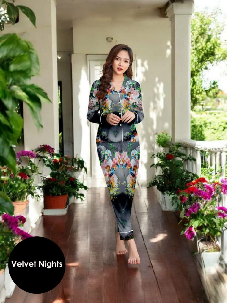 Shades of Gray- 2 piece Silk Night Suit