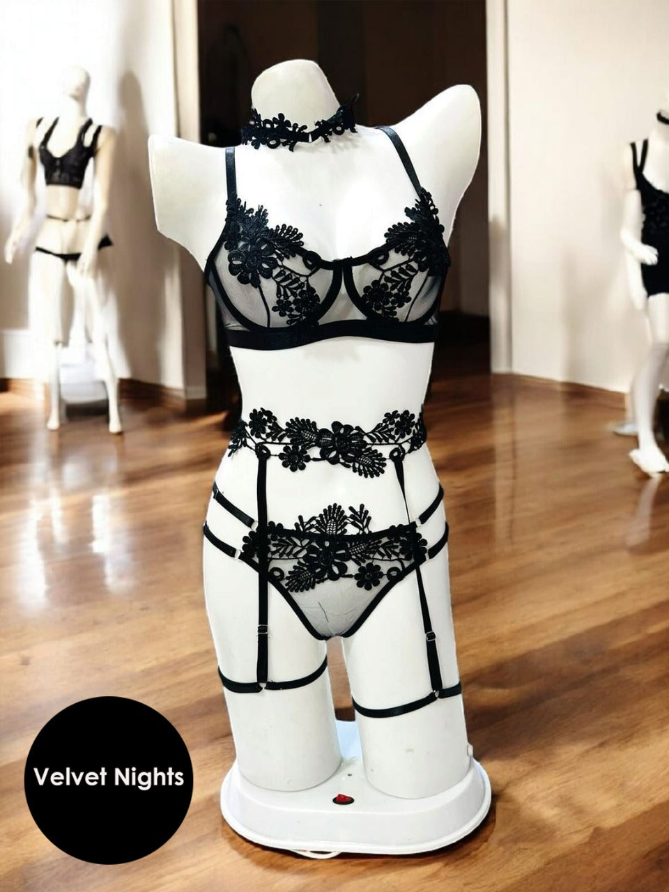 1o: Black Lace Harness Lingerie Set – Sensual Elegance & Seduction 🖤🔥