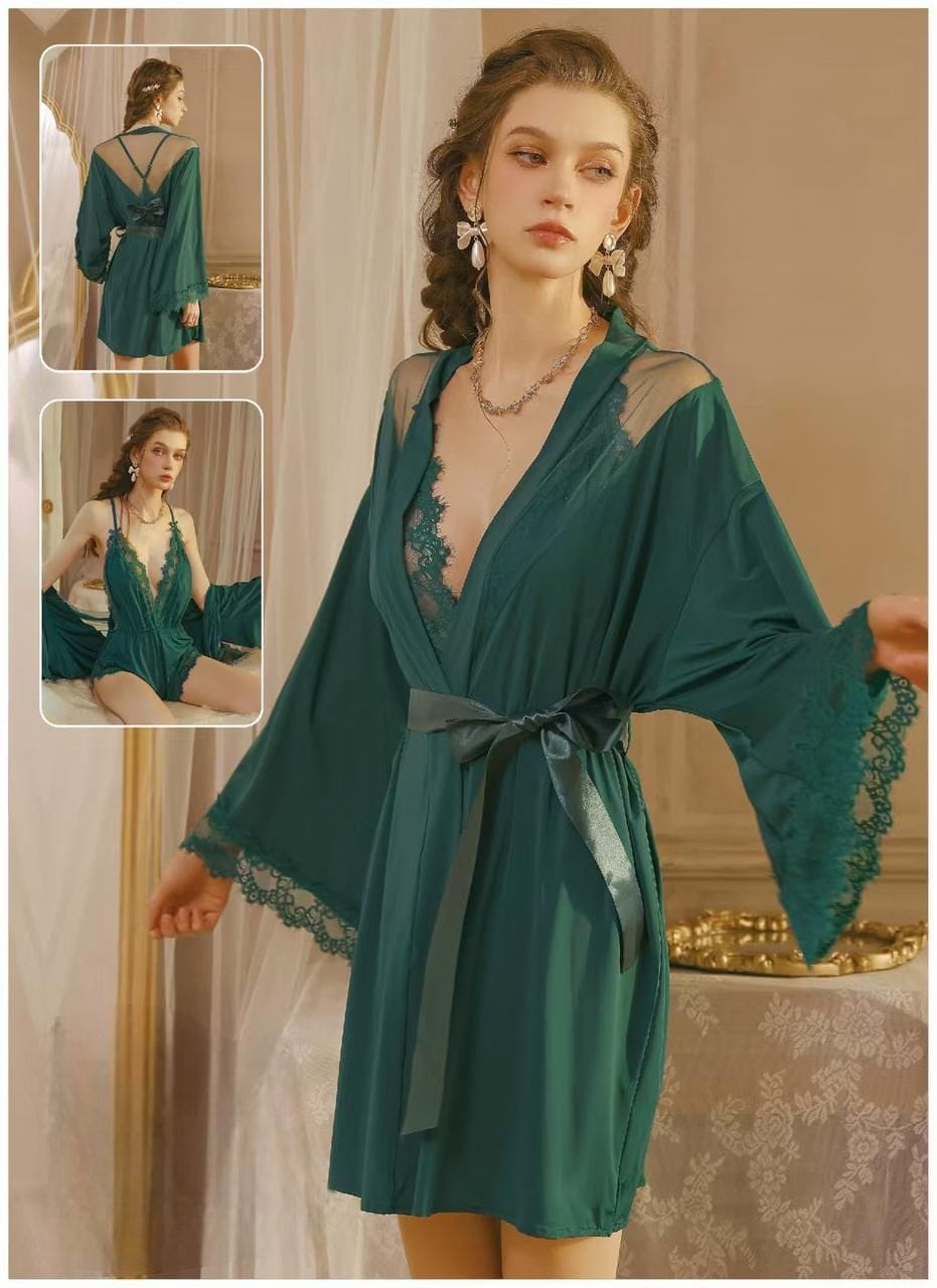 Elegance Lace Robe & Lingerie Set