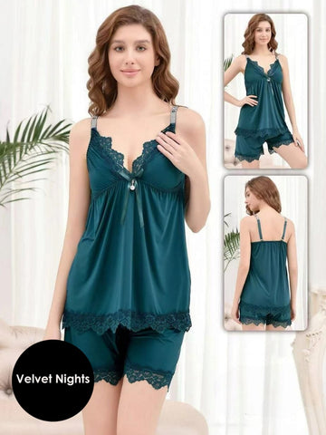 Elegant Satin & Lace Sleepwear Set – 2-Piece Nightwear