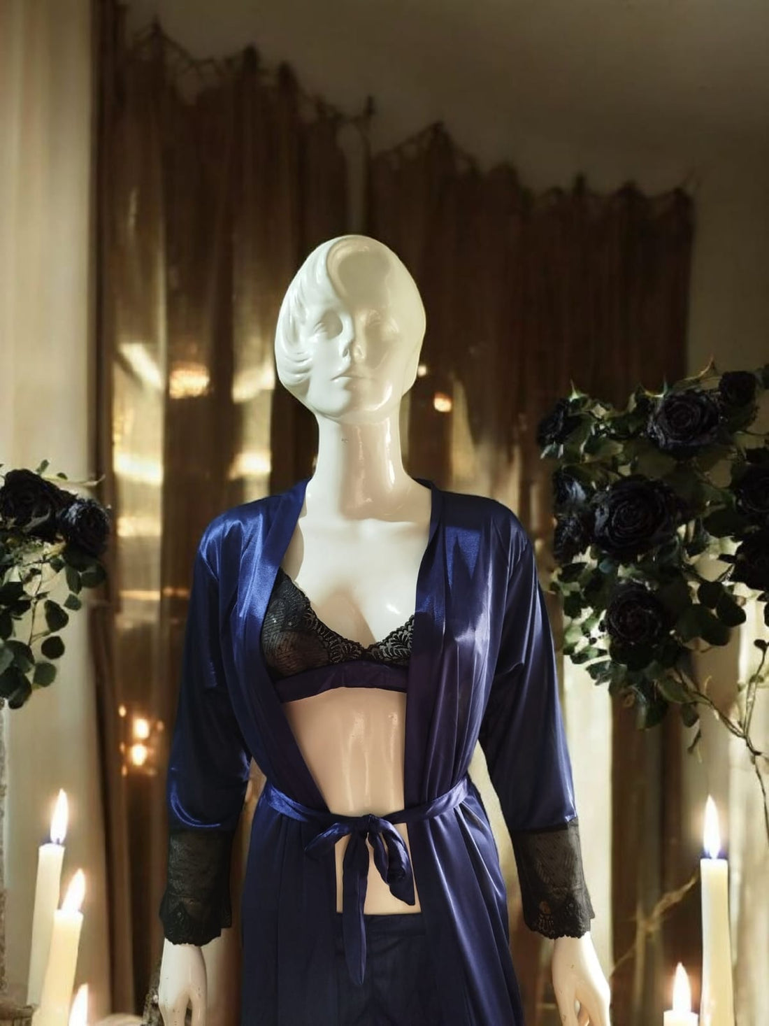 A Midnight Desire 3 Piece Silk Nightwear with Long Gown