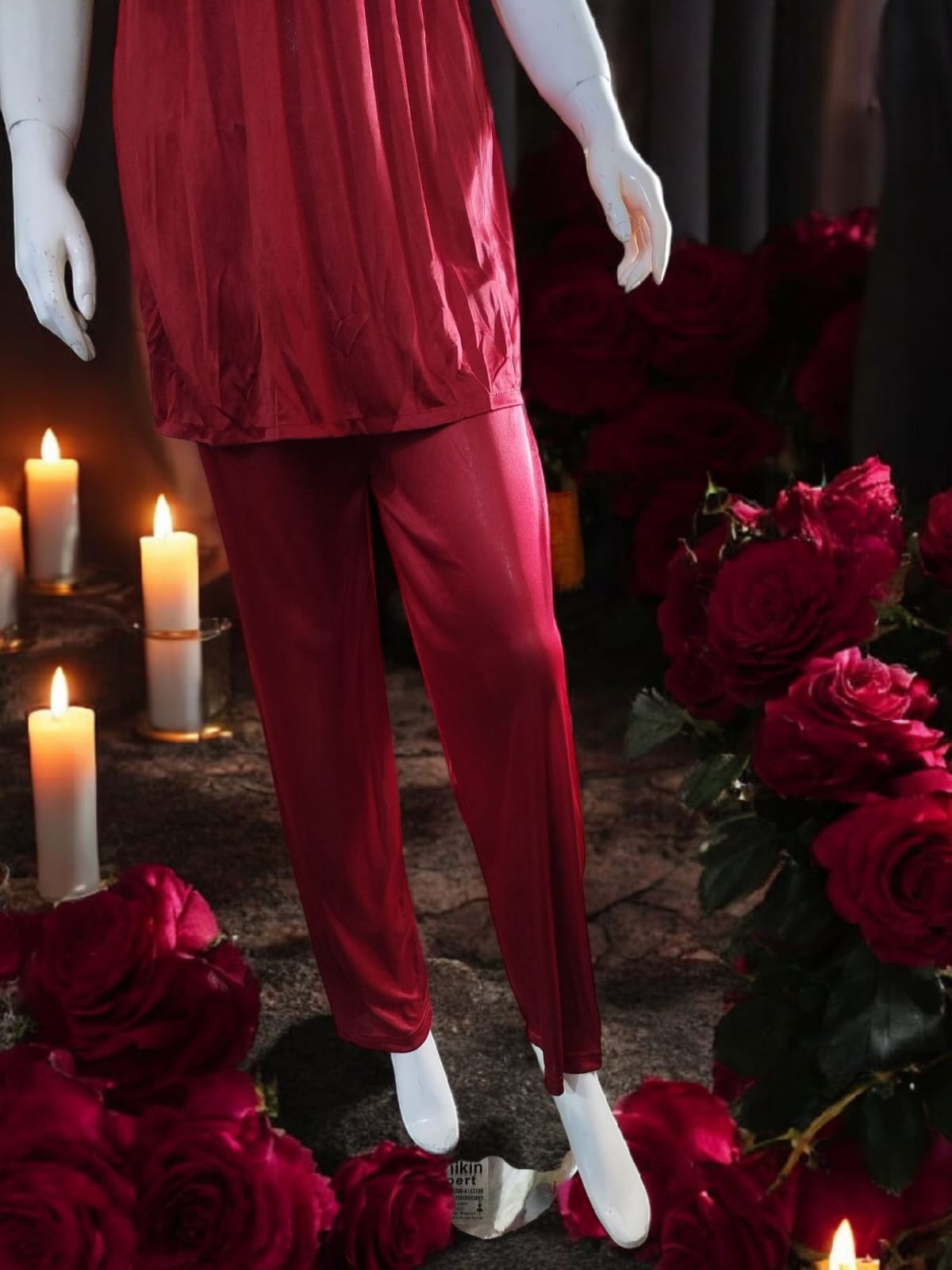 3-Piece Silk Night Suit with Lace Detailing