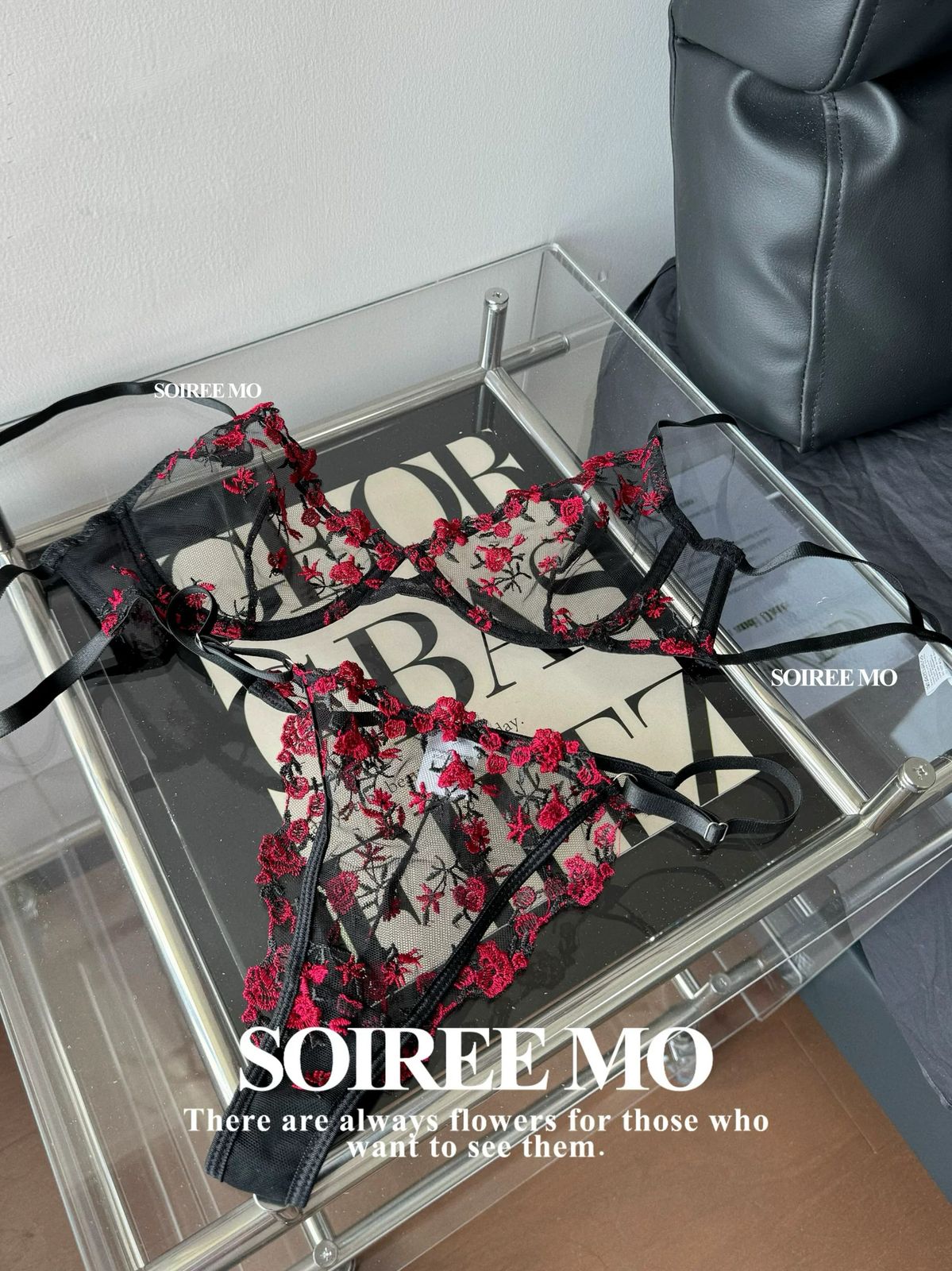 Rose Reverie Embroidered Lingerie Set