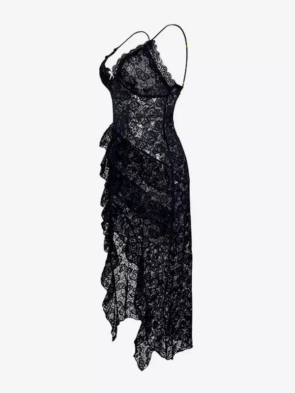 Black Lace Asymmetrical Babydoll Dress