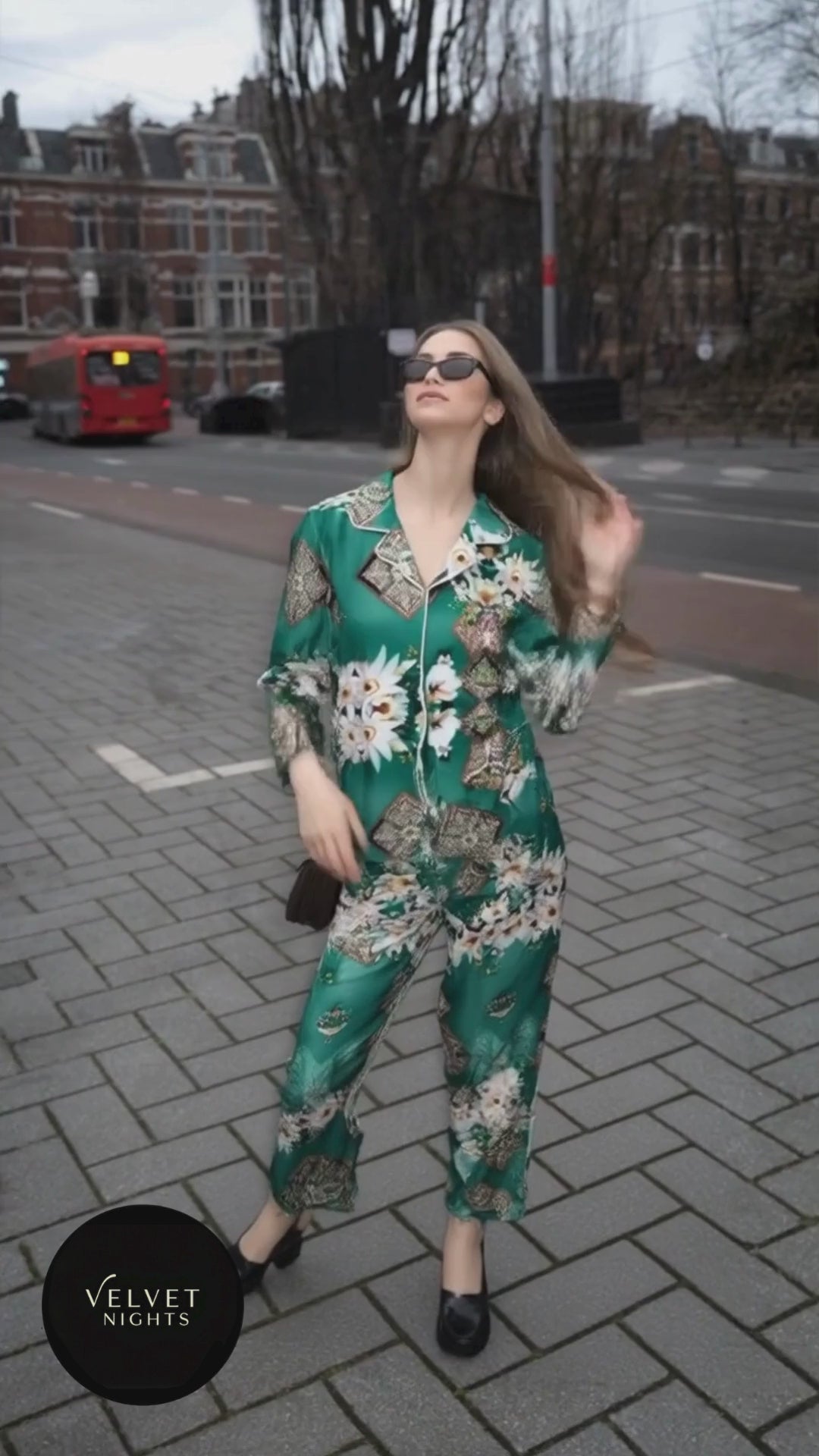 Sheer Emerald Softness 2 Piece Silk Night Suit